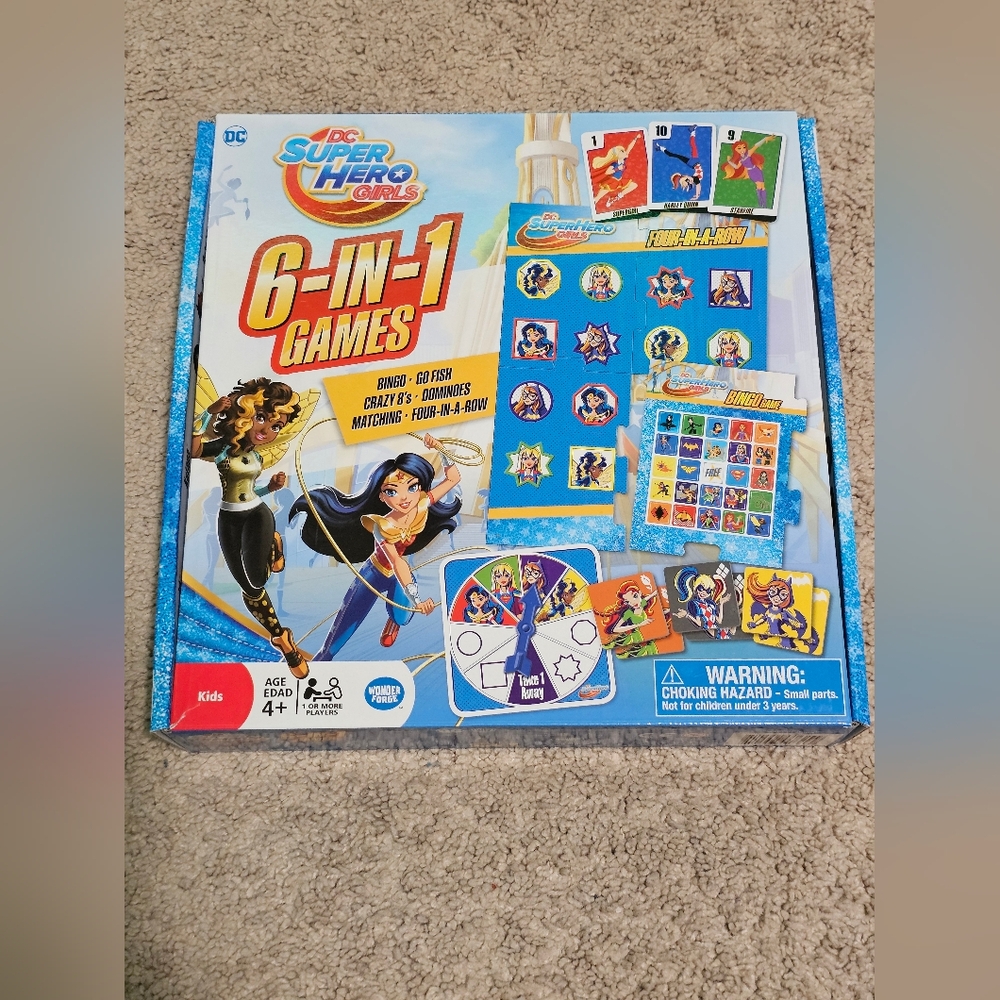 DC Super Hero Girls 6-in-1 Game: Bingo Go Fish Crazy 8 Dominoes 4inaRow Matching